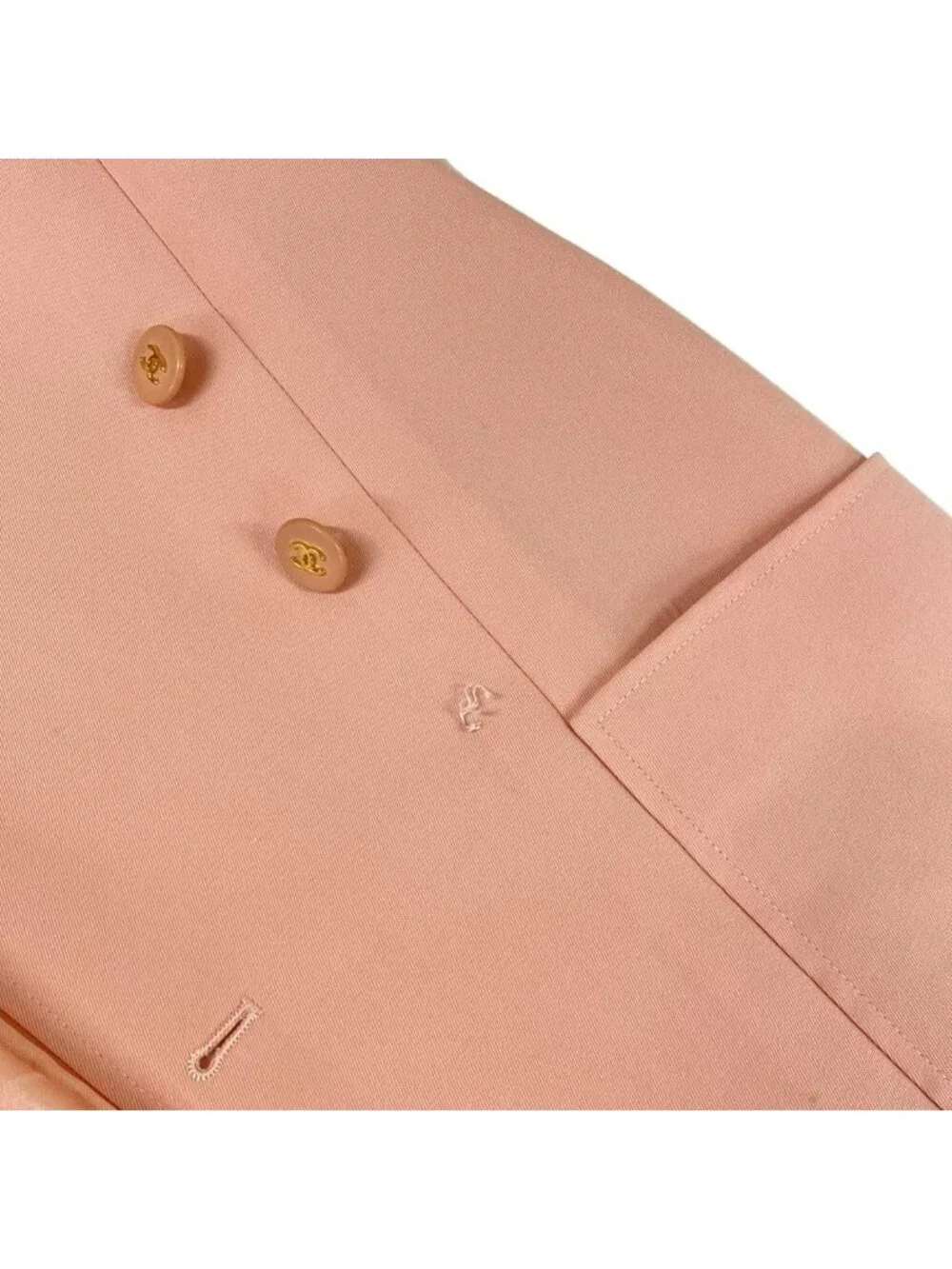 Chanel Jacket M Pink Long Sleeve CC Logo Button Double Wool